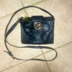 Michael Kors Black Leather Small Crossbody Bag with Built In Wallet